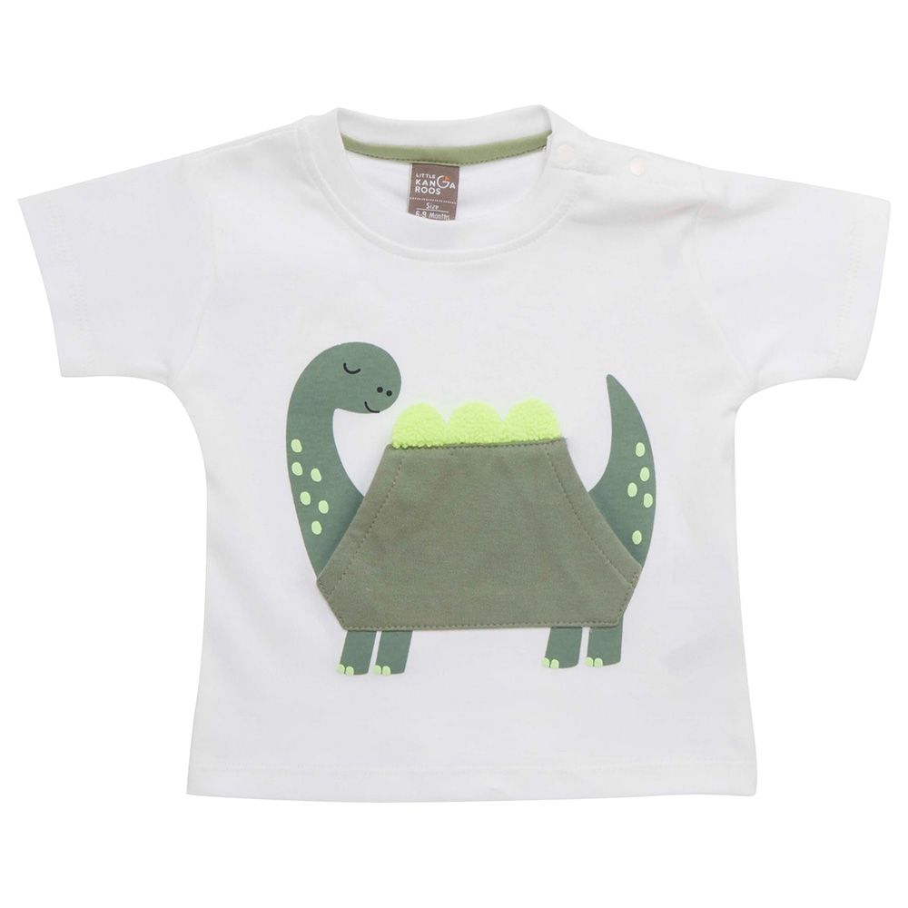 Little Kangaroos - Baby Boy Dino Round Neck T-Shirt - White