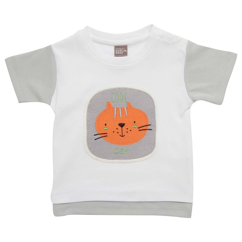 Little Kangaroos - Baby Boy Cool Cat Round Neck T-Shirt - White