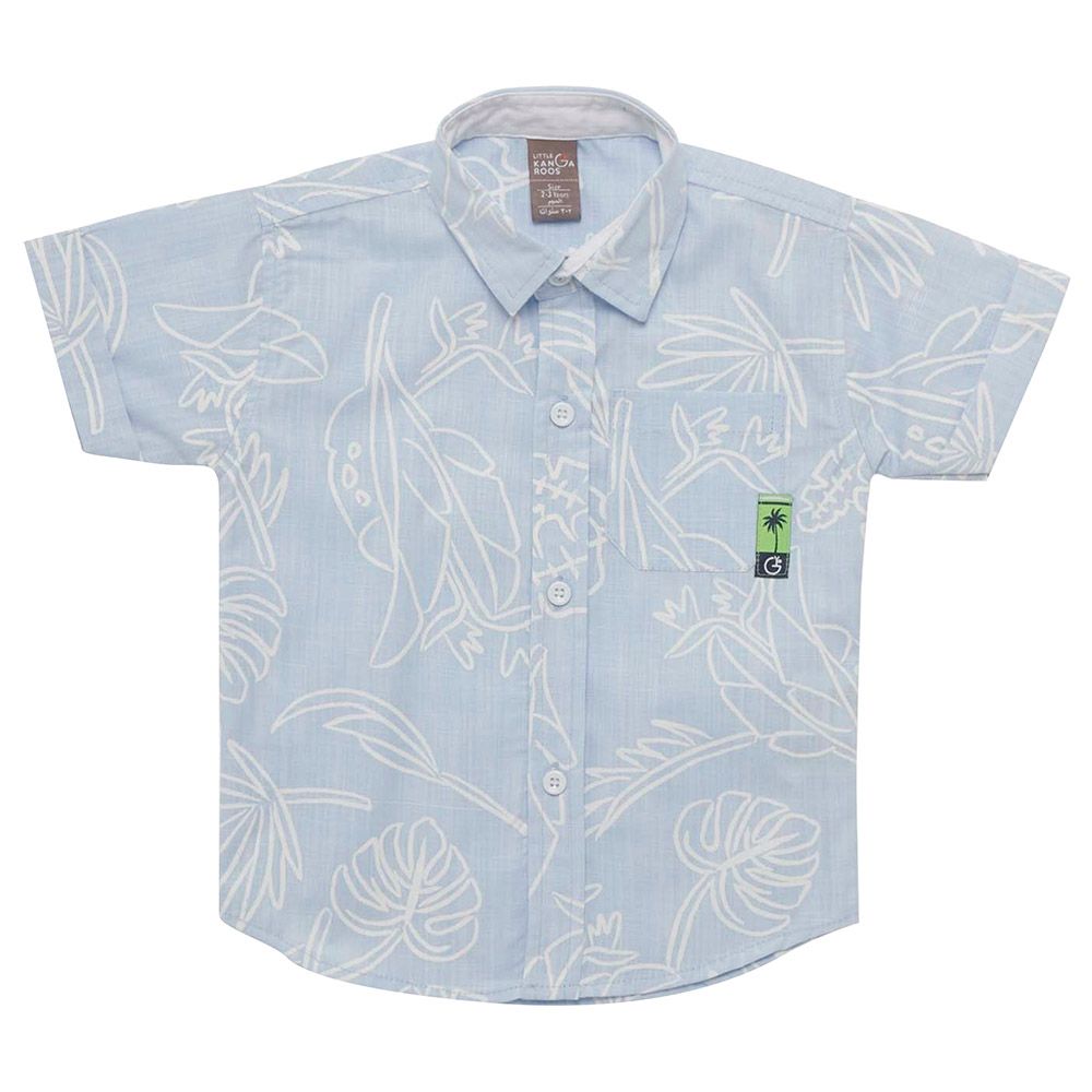 Little Kangaroos - Boy Collar Neck Printed Shirt - Sky Blue