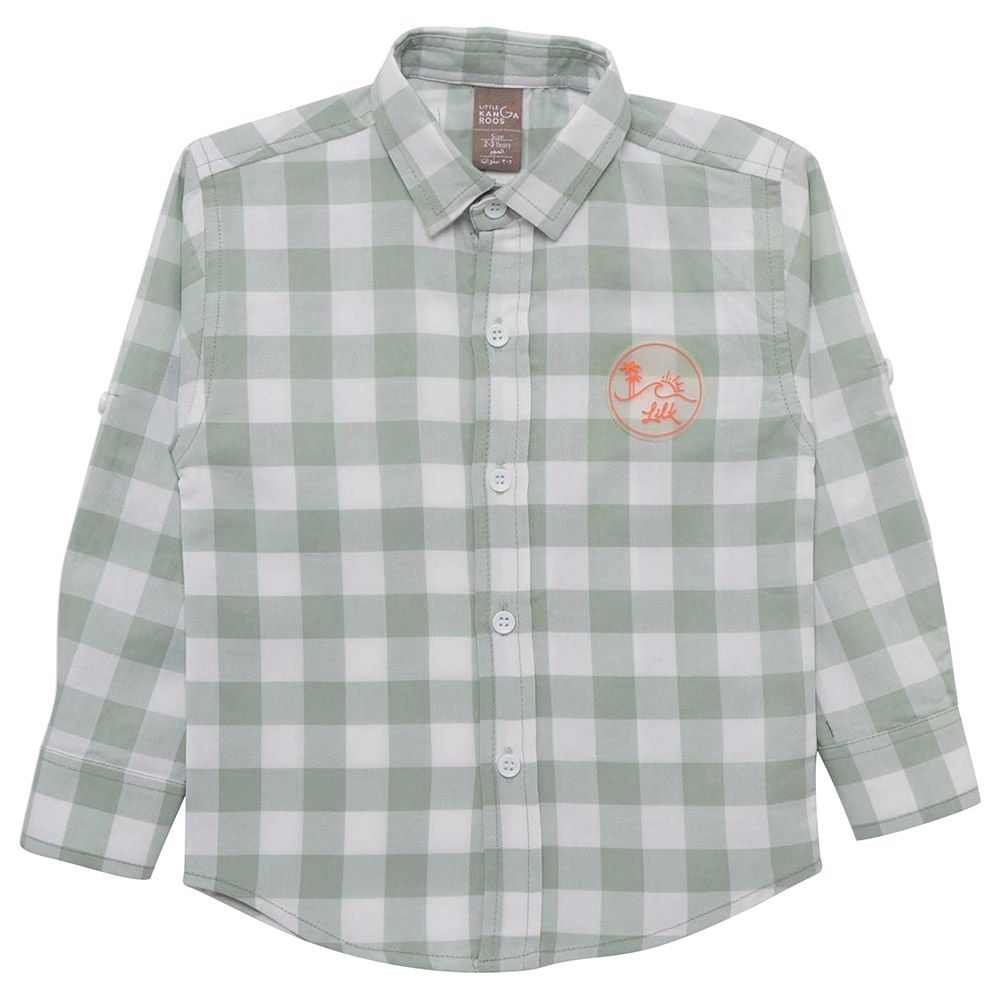 Little Kangaroos - Boy Roll-Up Sleeve Checks Shirt - Pista/White