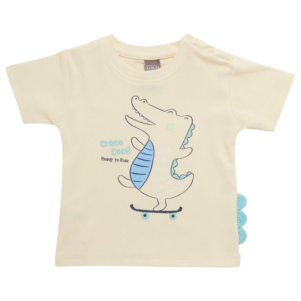 Little Kangaroos - Baby Boy Dino Round Neck T-Shirt - Lemon