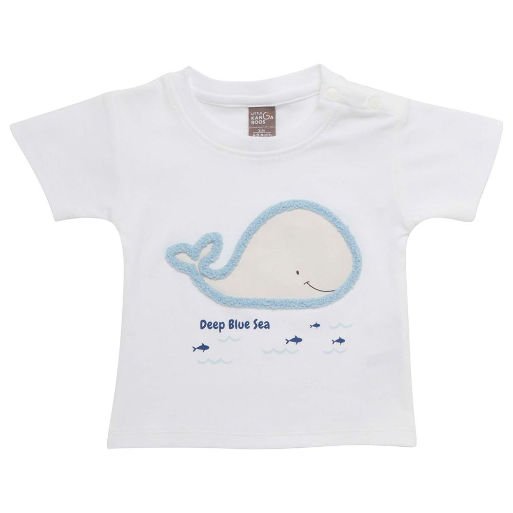 Little Kangaroos - Baby Boy Whale Round Neck T-Shirt - White