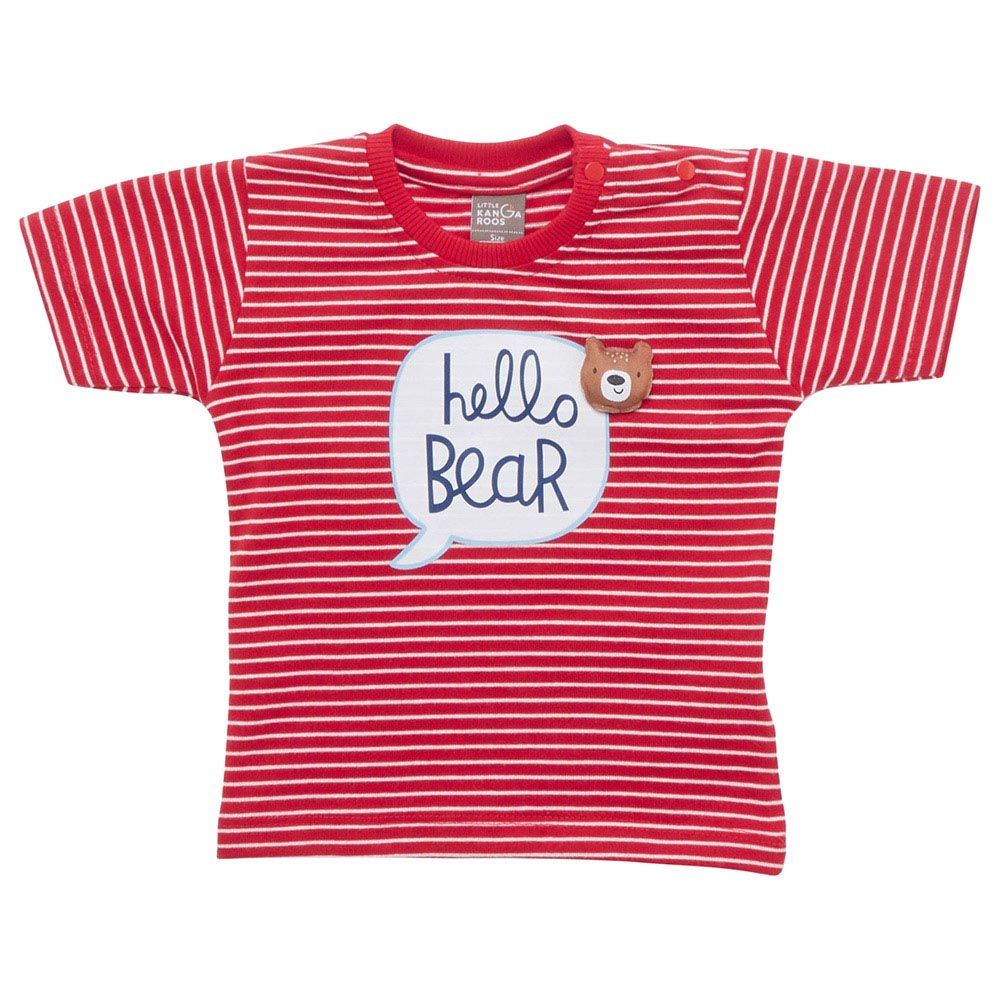 Little Kangaroos - Baby Boy Round Neck Hello Bear T-Shirt - Red