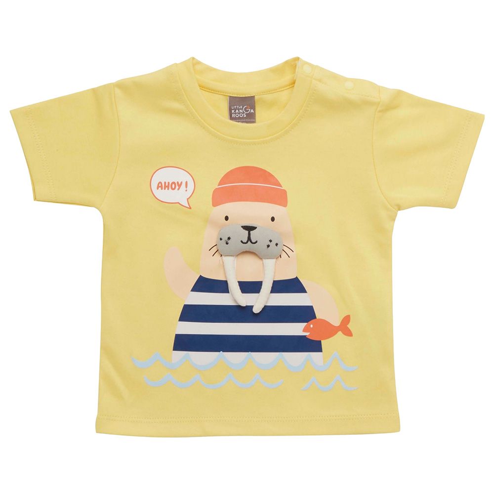 Little Kangaroos - Baby Boy Walrus Round Neck T-Shirt - Yellow