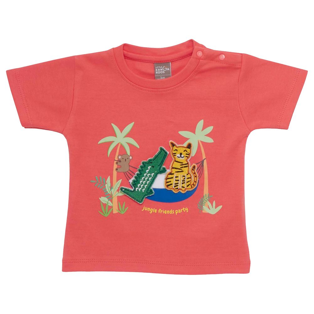 Little Kangaroos - Baby Boy Jungle Friends Round Neck T-Shirt - Coral