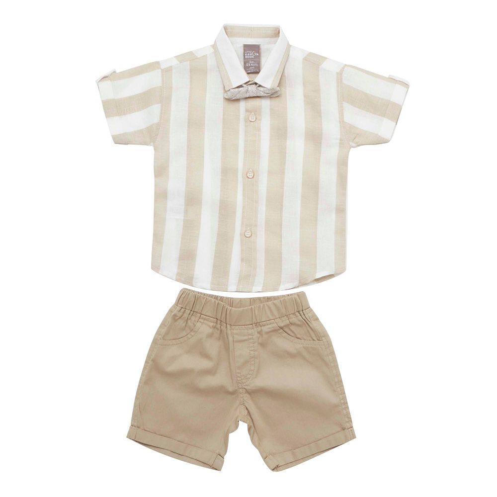 Little Kangaroos - 2pc-Set - Baby Boy Stripes Shirt & Shorts - Fawn