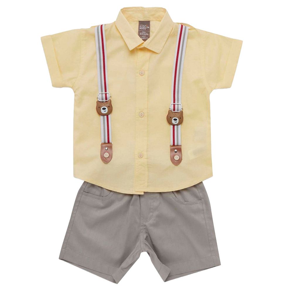 Little Kangaroos - 2pc-Set - Baby Boy Collar Neck Shirt & Shorts - Lemon/Olive