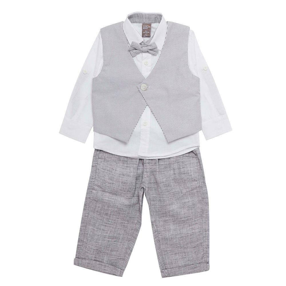 Little Kangaroos - 3pc-Set - Baby Boy Shirt, Waistcoat & Pants - Grey