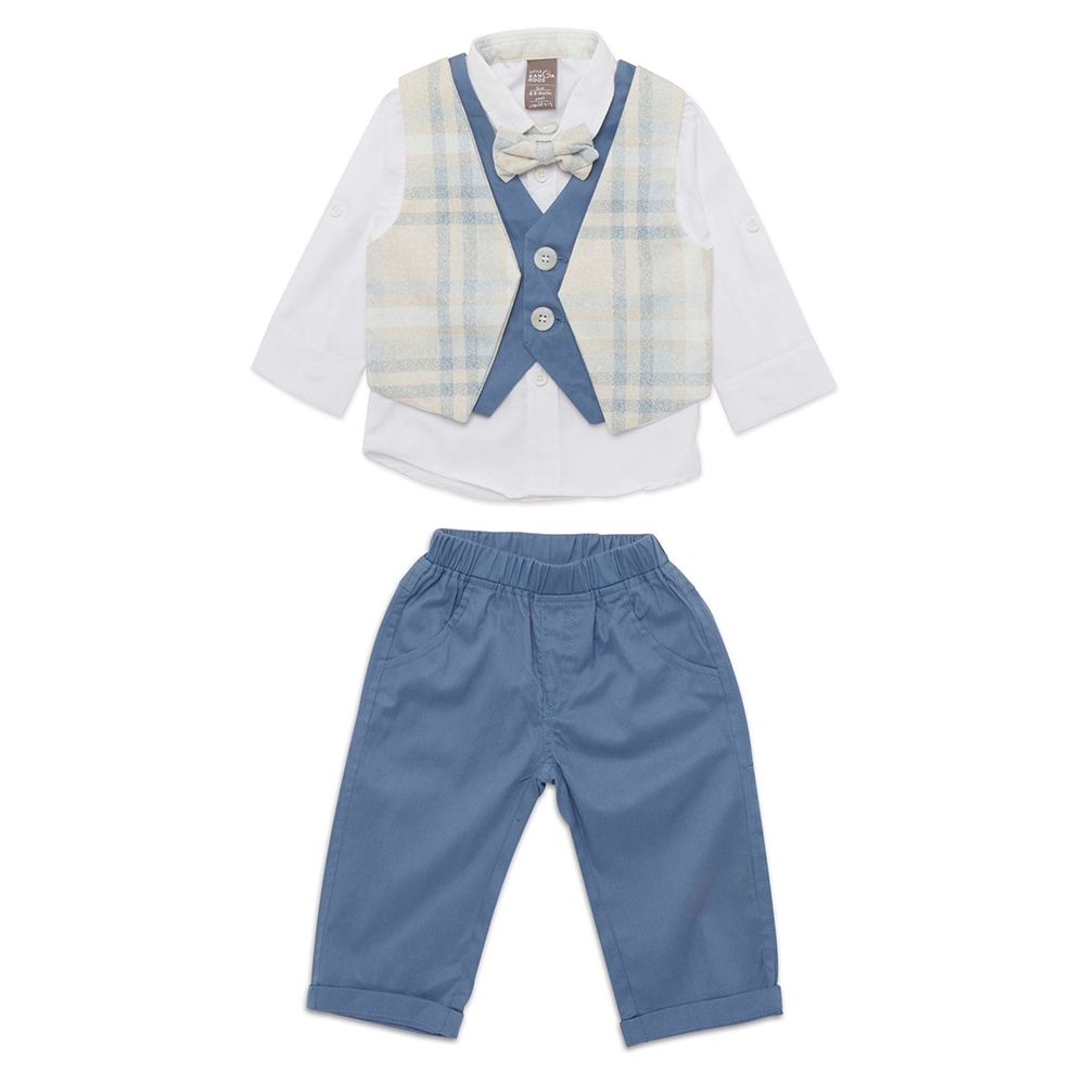 Little Kangaroos - 3pc-Set - Baby Boy Shirt, Waistcoat & Pants - White/Blue