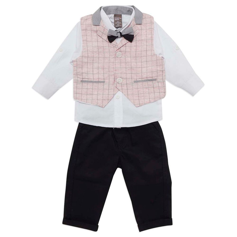 Little Kangaroos - 3pc-Set - Baby Boy Shirt, Waistcoat & Chino Pants - Pink