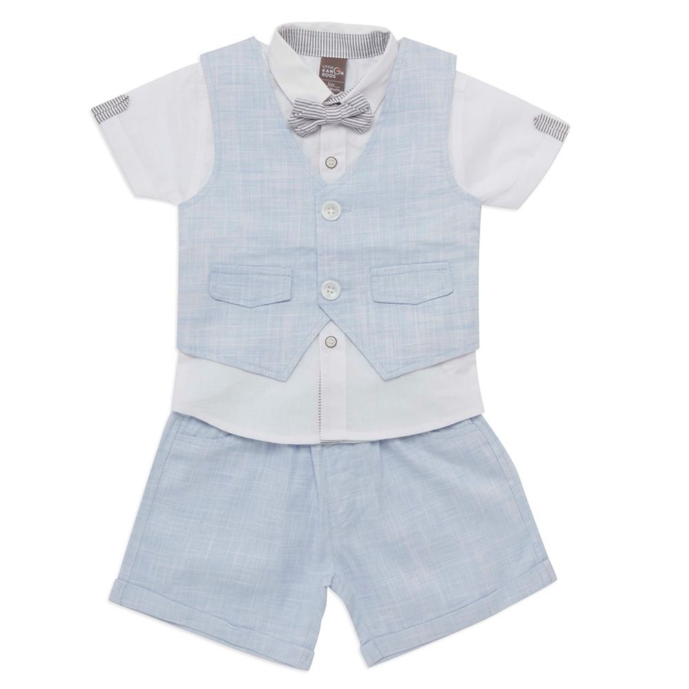 Little Kangaroos - 3pc-Set - Baby Boy Shirt, Waistcoat & Shorts - Sky Blue