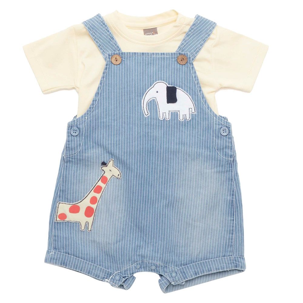 Little Kangaroos - 2pc-Set - Baby Boy T-Shirt & Dungaree - Light Blue/White