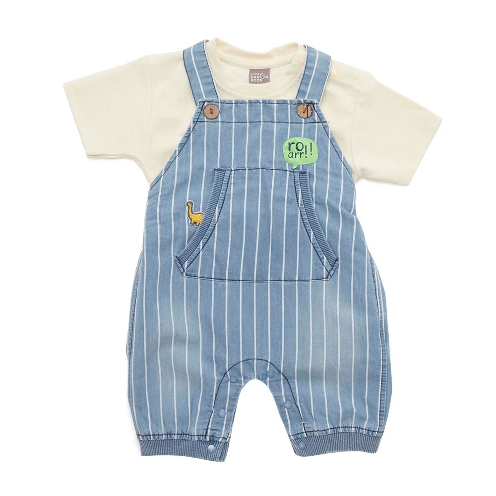 Little Kangaroos - 2pc-Set - Baby Boy T-Shirt & Dungaree - Cream/Light Blue