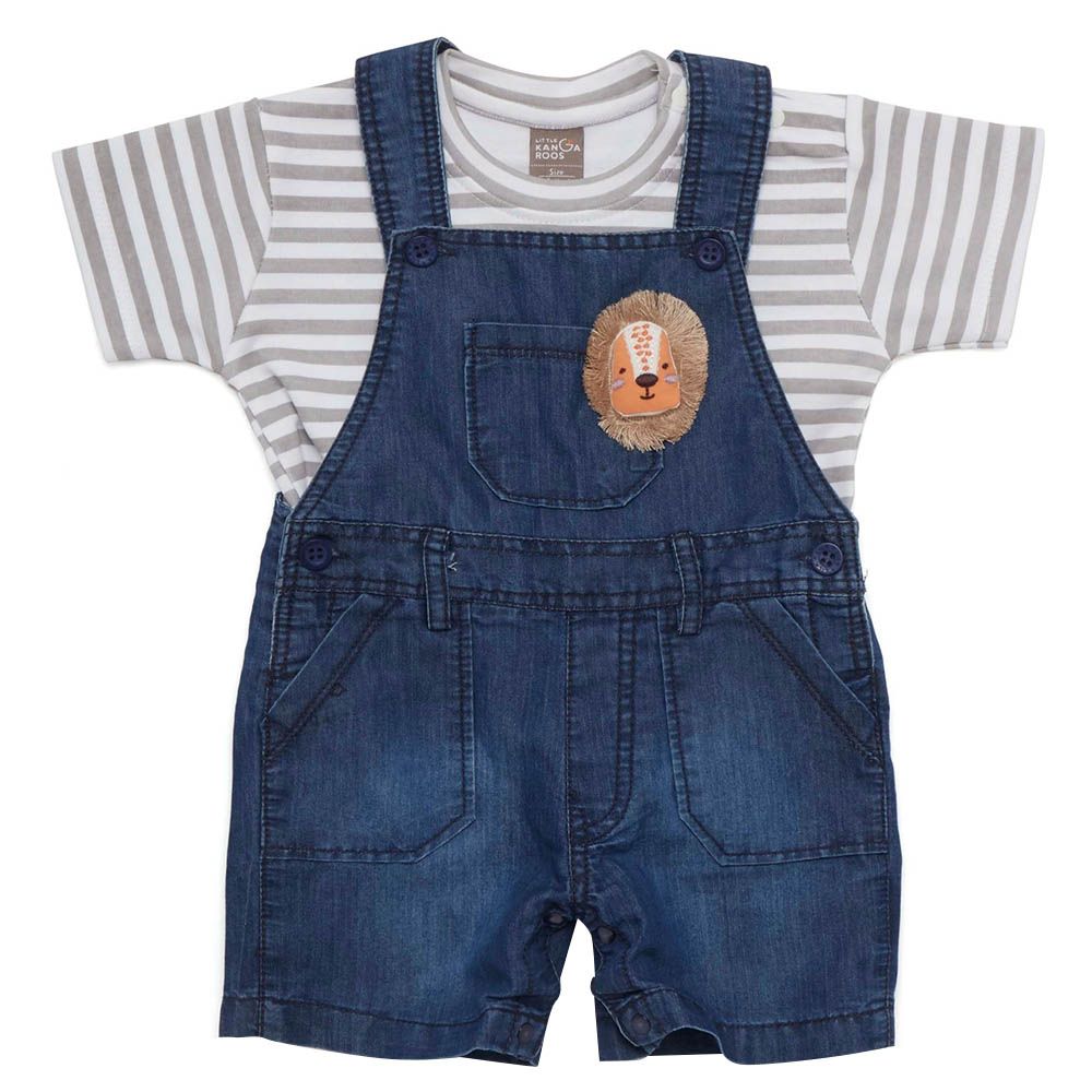 Little Kangaroos - 2pc-Set - Baby Boy T-Shirt & Dungaree - Dark Blue/Grey