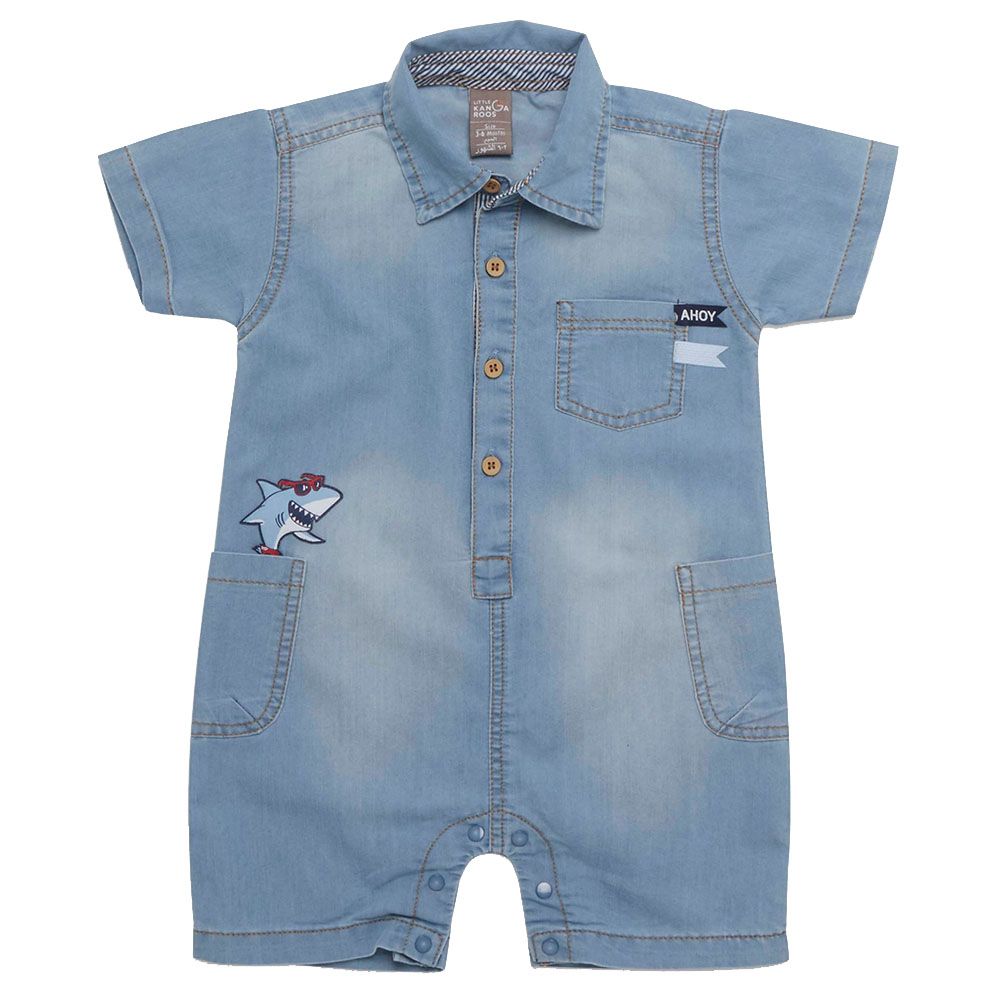 Little Kangaroos - Baby Boy Denim Romper - Light Blue