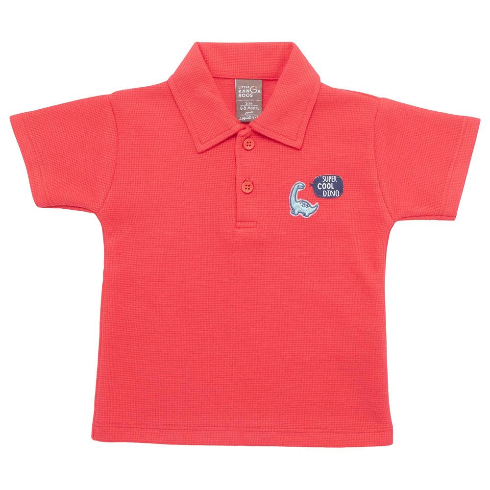 Little Kangaroos - Baby Boy Half Sleeve Cool Dino Polo T-Shirt - Red