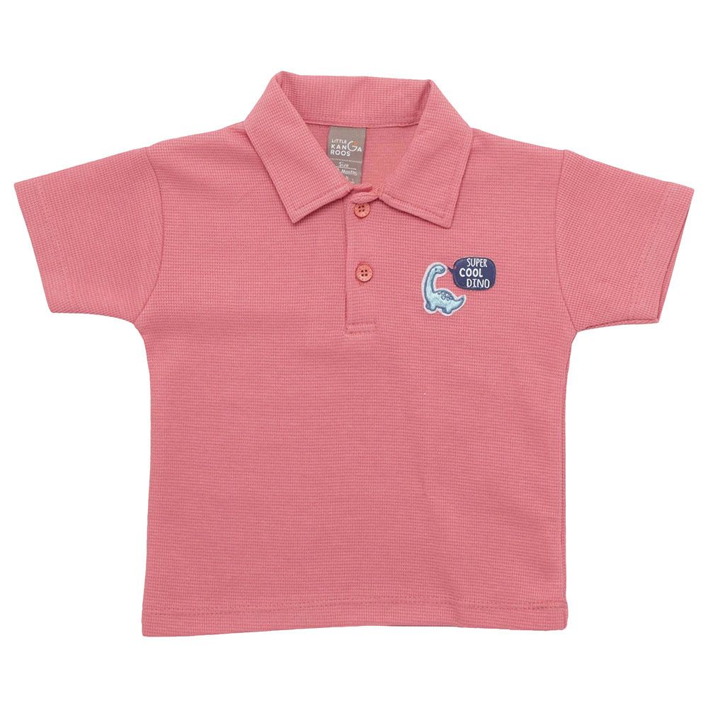 Little Kangaroos - Baby Boy Half Sleeve Cool Dino Polo T-Shirt - Chalk Pink