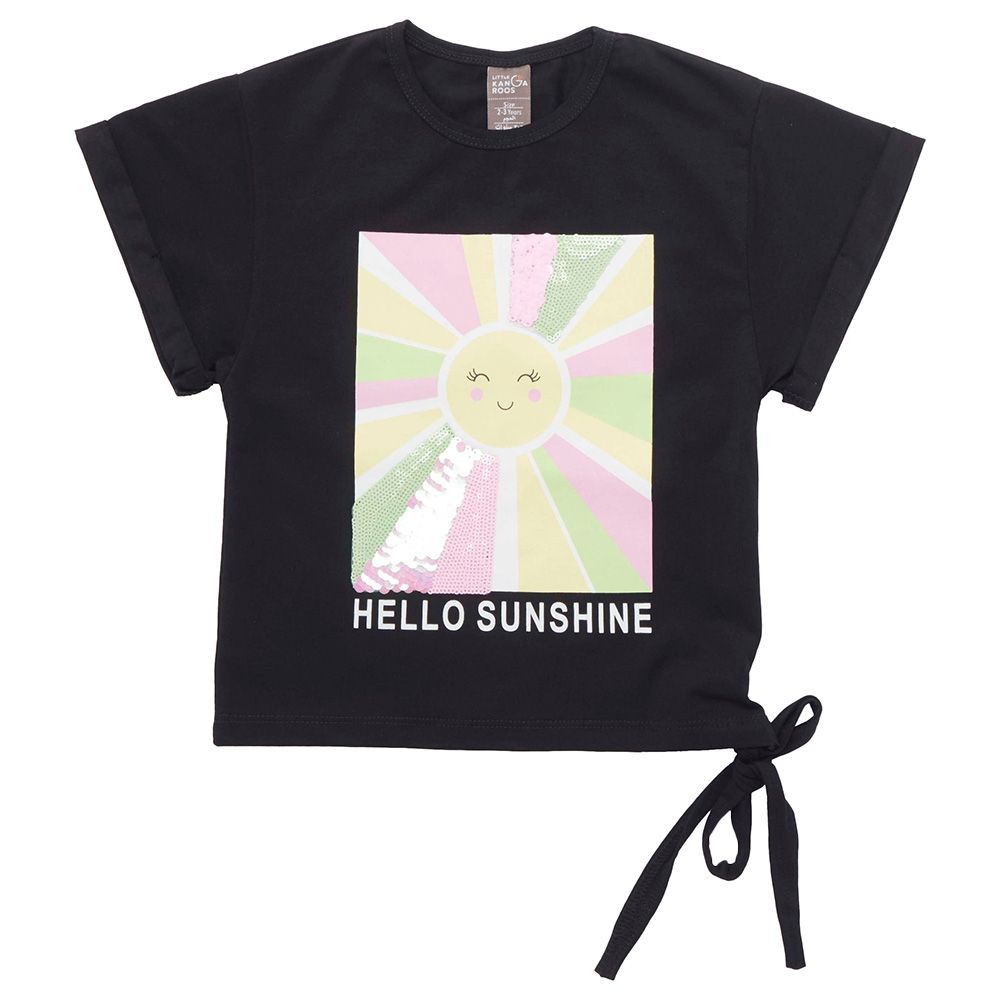 Little Kangaroos - Girl Half Sleeve Hello Sunshine T-Shirt - Black