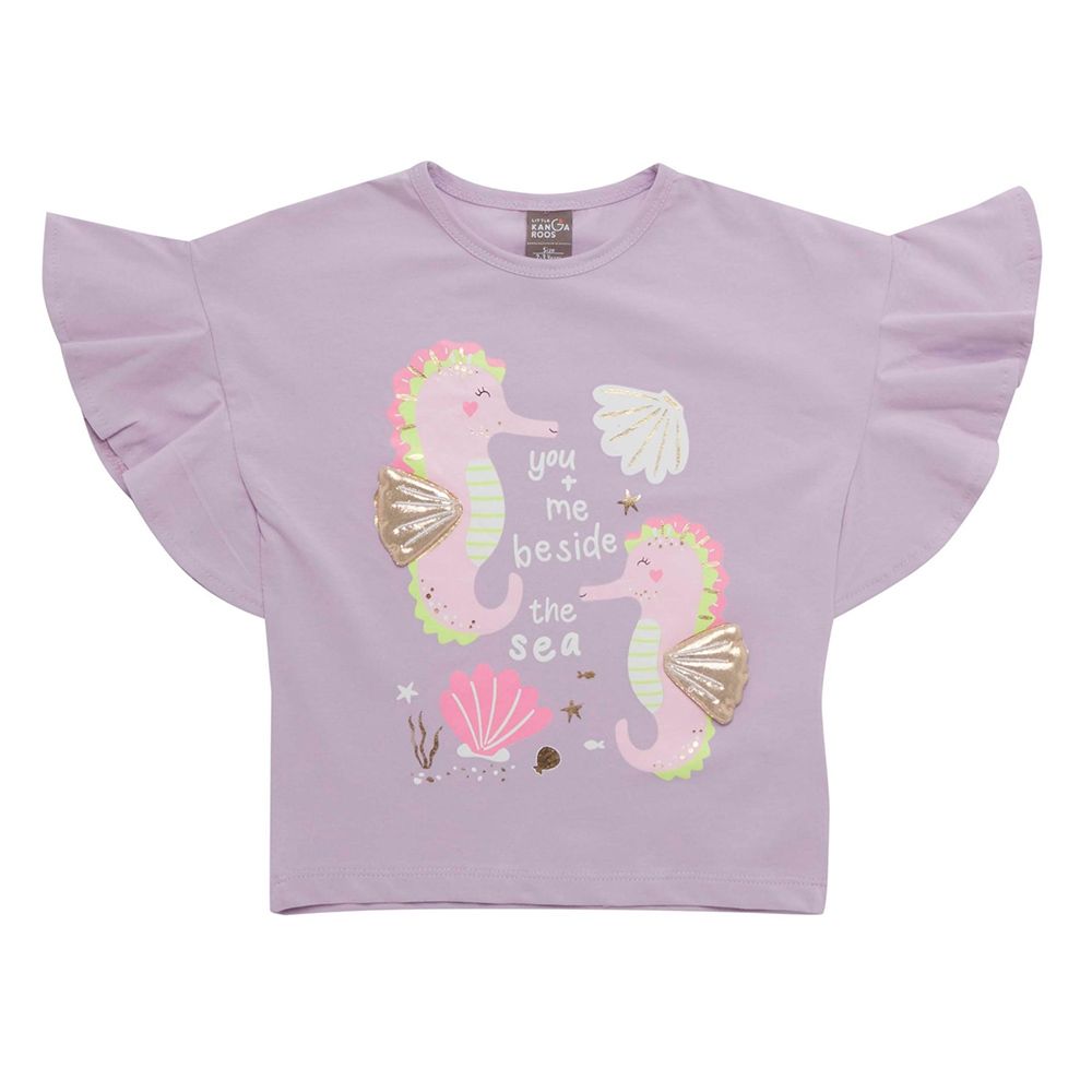 Little Kangaroos - Girl Round Neck Seahorse Printed T-Shirt - Purple