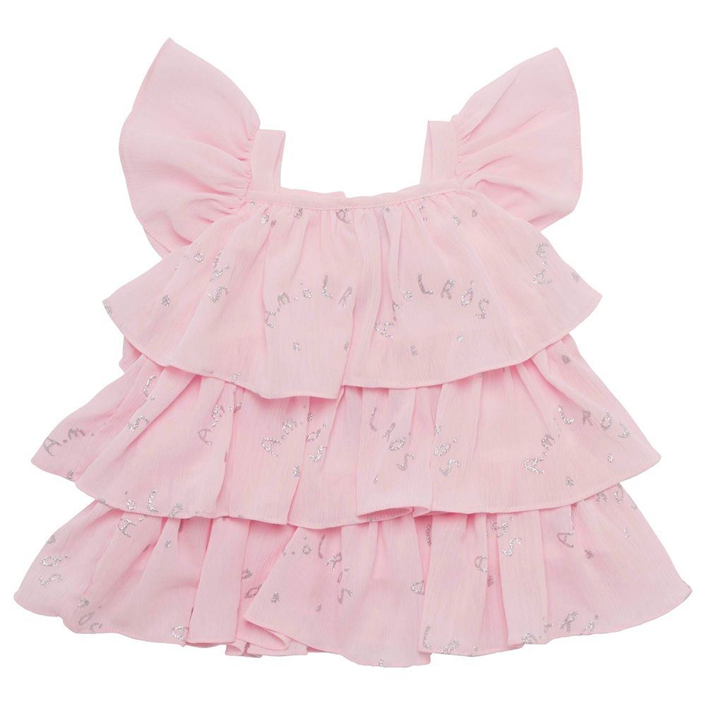 Little Kangaroos - Girl Flare Sleeve Frill Top - Baby Pink