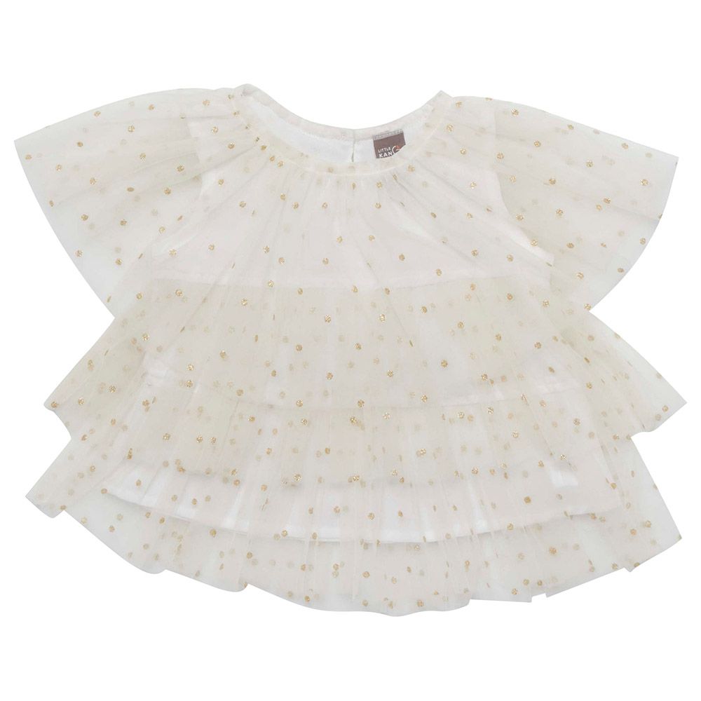 Little Kangaroos - Girl Flare Sleeve Round Neck Top - Cream