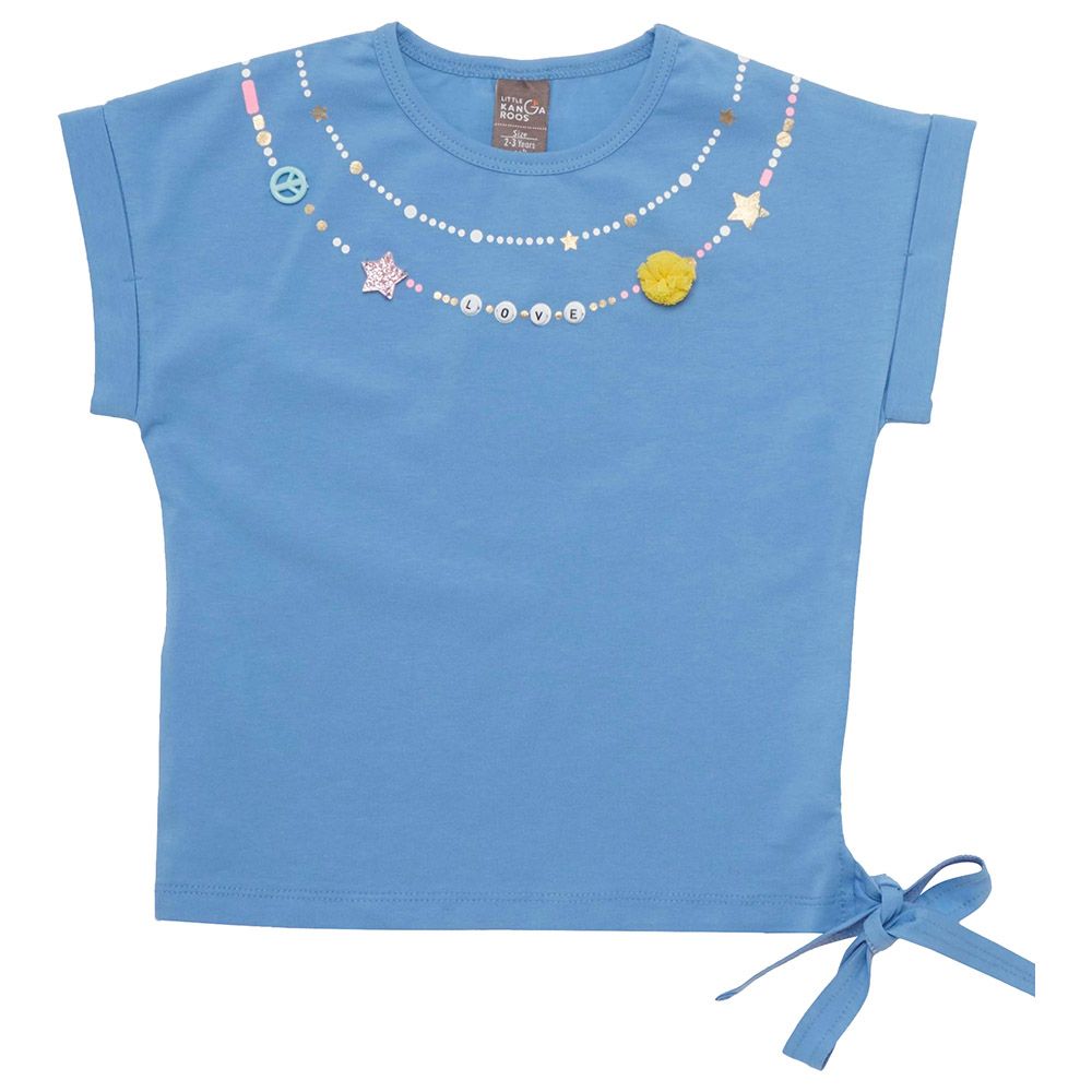 Little Kangaroos - Girl Round Neck Fold Sleeve T-Shirt - Blue