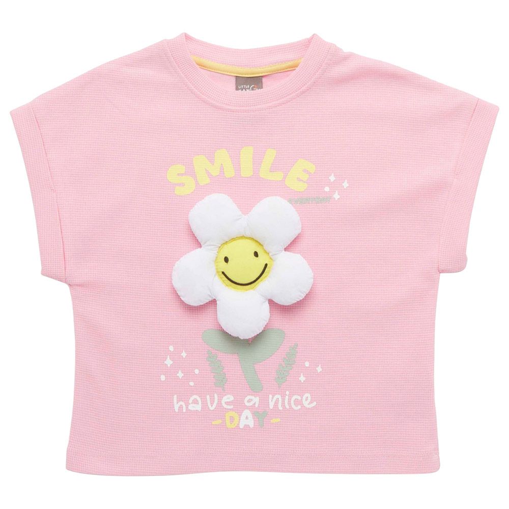 Little Kangaroos - Girl Round Neck Half Sleeve Smile T-Shirt - Pink