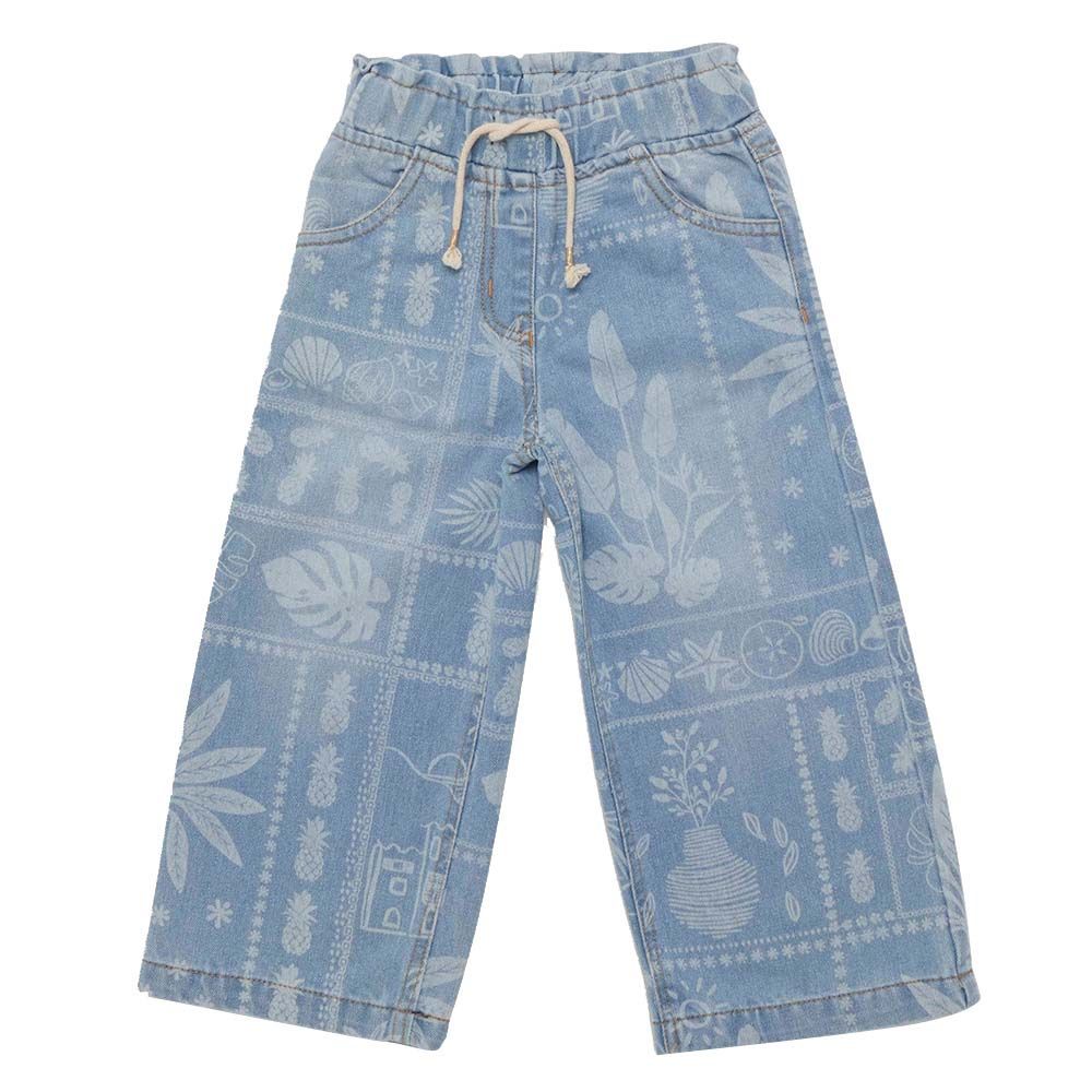 Little Kangaroos - Girl Full Elastic Printed Denim Jeans - Light Blue