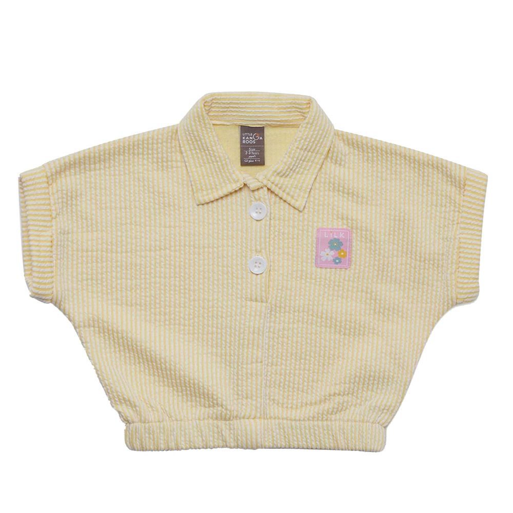 Little Kangaroos - Girl Collar Neck Mega Sleeve Crop Top - Lemon