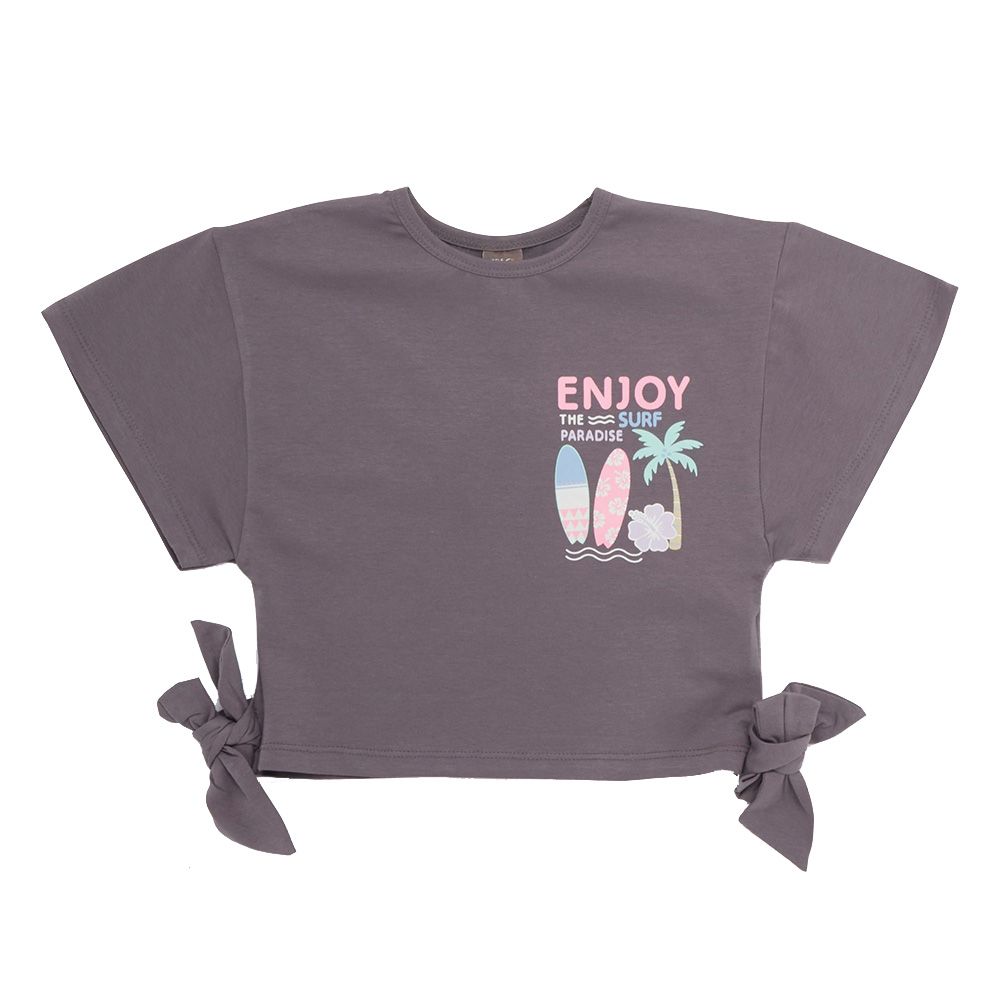 Little Kangaroos - Girl Round Neck Short Sleeve Top - Charcoal