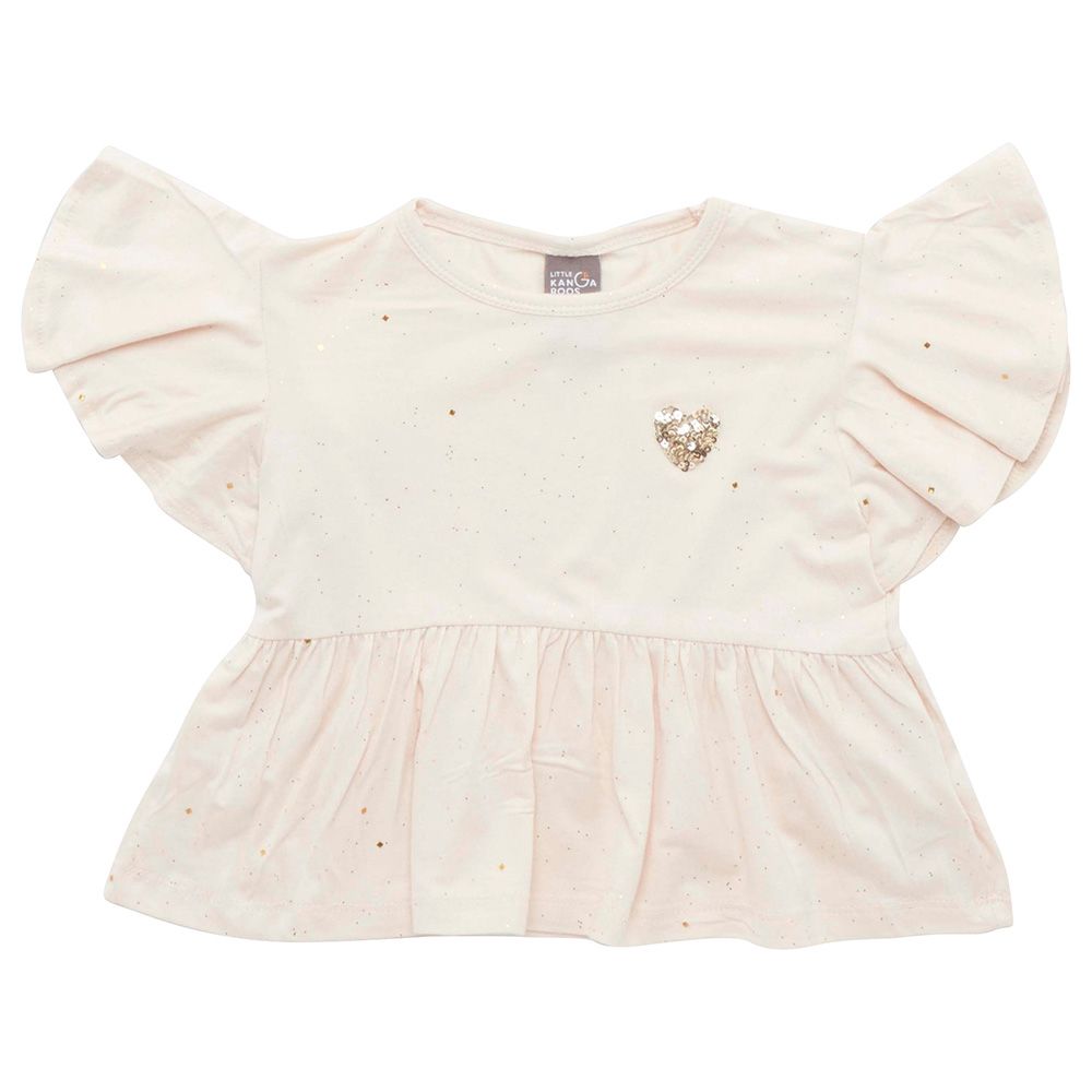 Little Kangaroos - Girl Round Neck Flare Sleeve Top - Fawn