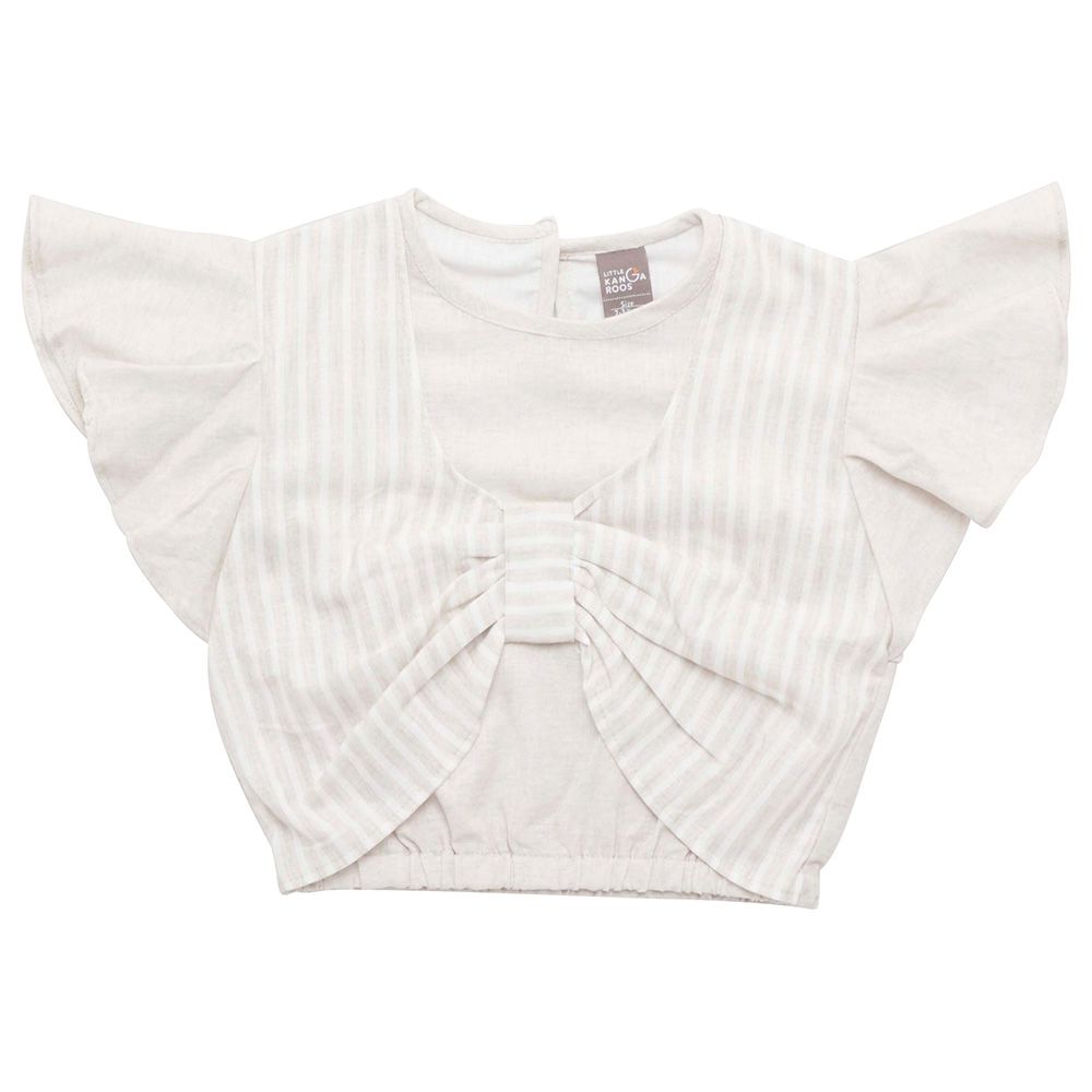 Little Kangaroos - Girl Round Neck Flare Sleeve Top - Beige