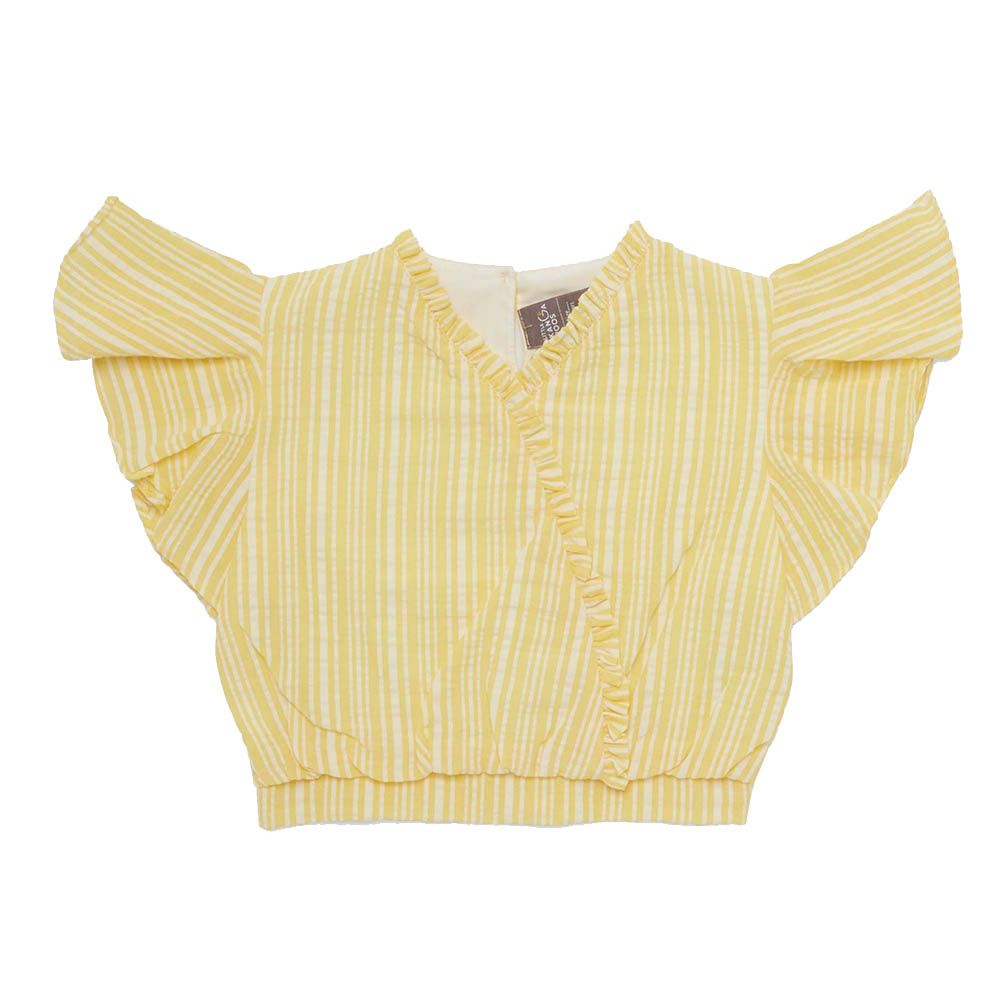 Little Kangaroos - Girl Round Neck Frill Sleeve Striped Top - Yellow