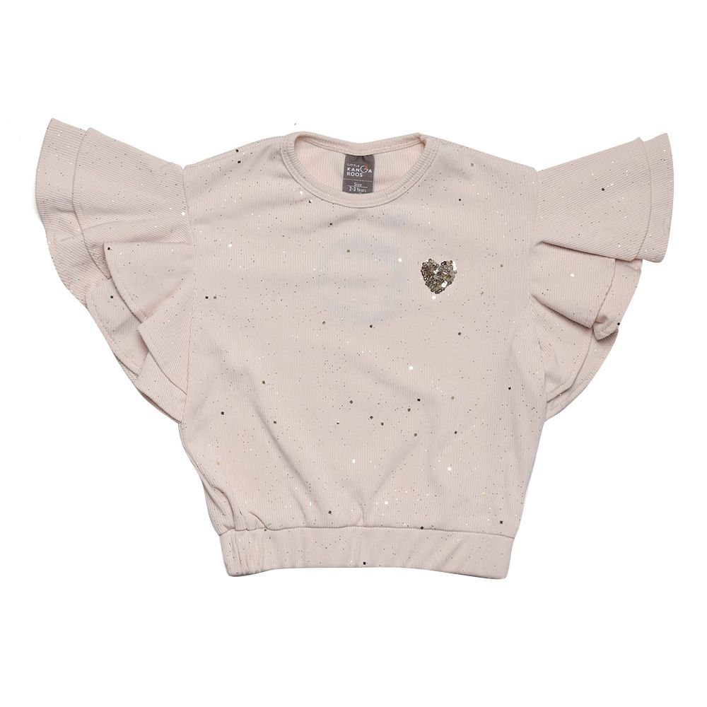 Little Kangaroos - Girl Frill Sleeve Knitted Top - Fawn