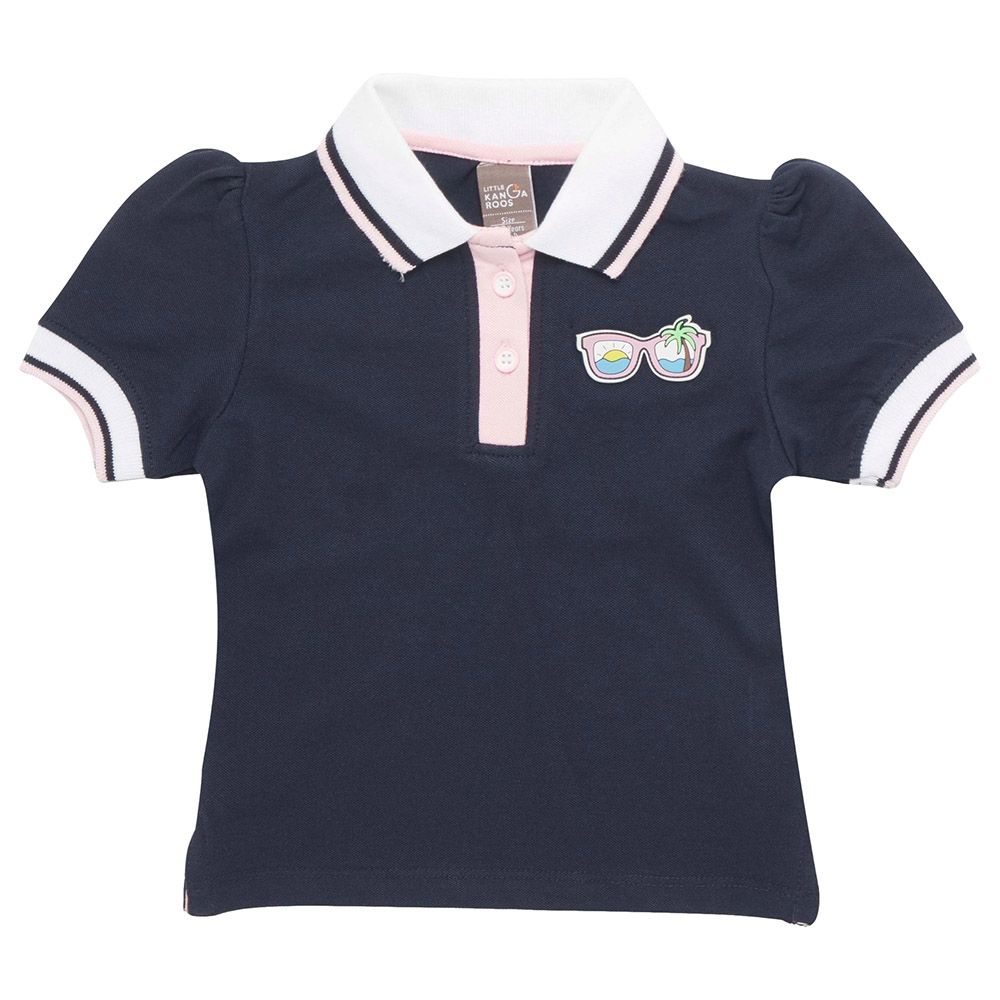 Little Kangaroos - Girl Collar Neck Short Sleeve Polo T-Shirt - Navy