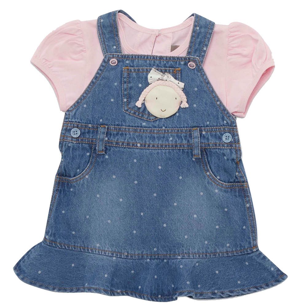 Little Kangaroos - 2pc-Set - Baby Girl T-Shirt & Denim Dress - Blue/Pink