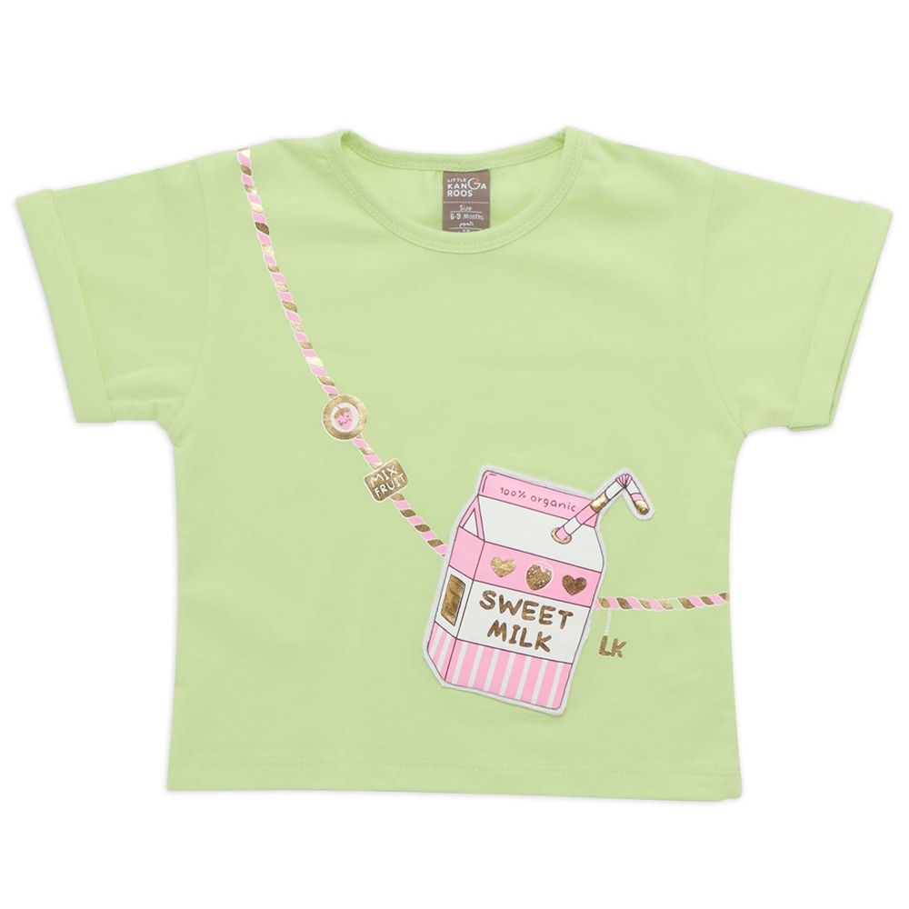 Little Kangaroos - Baby Girl Round Neck Sweet Milk T-Shirt - Mint Green