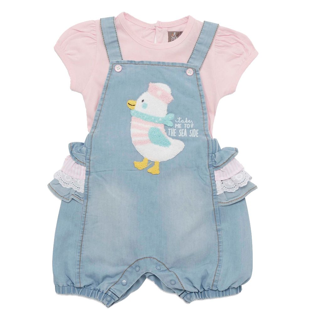 Little Kangaroos - 2pc-Set - Baby Girl T-Shirt & Dungaree - Light Blue