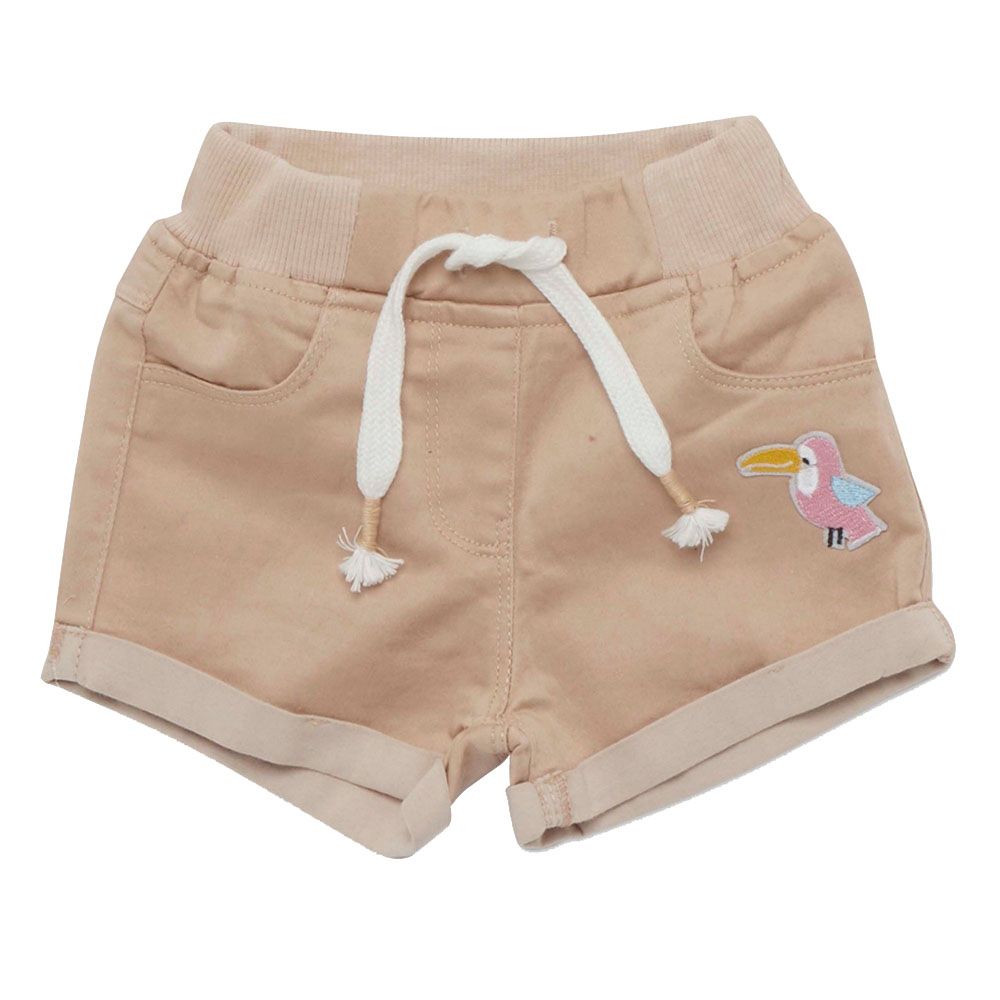 Little Kangaroos - Baby Girl Full Elastic Denim Shorts - Fawn