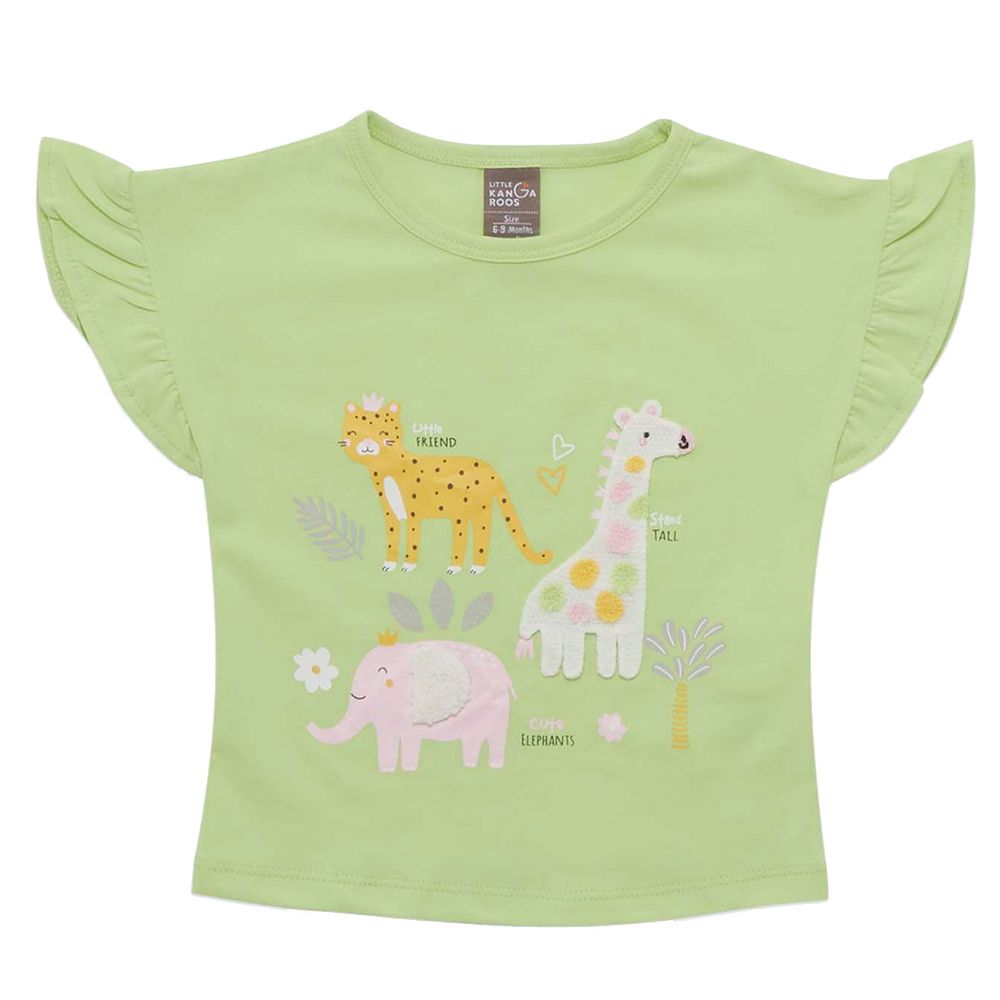 Little Kangaroos - Baby Girl Round Neck Frill Sleeve T-Shirt - Mint Green