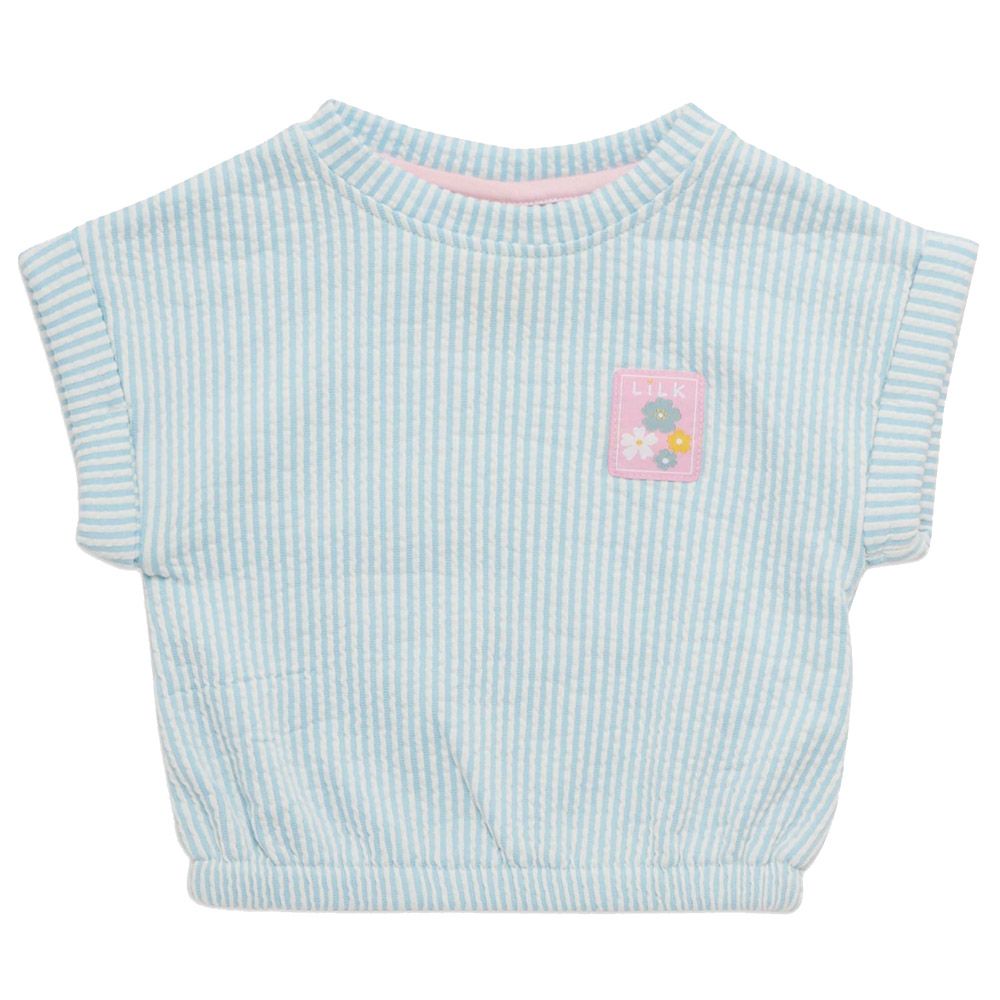 Little Kangaroos - Baby Girl Round Neck Top - Blue/White