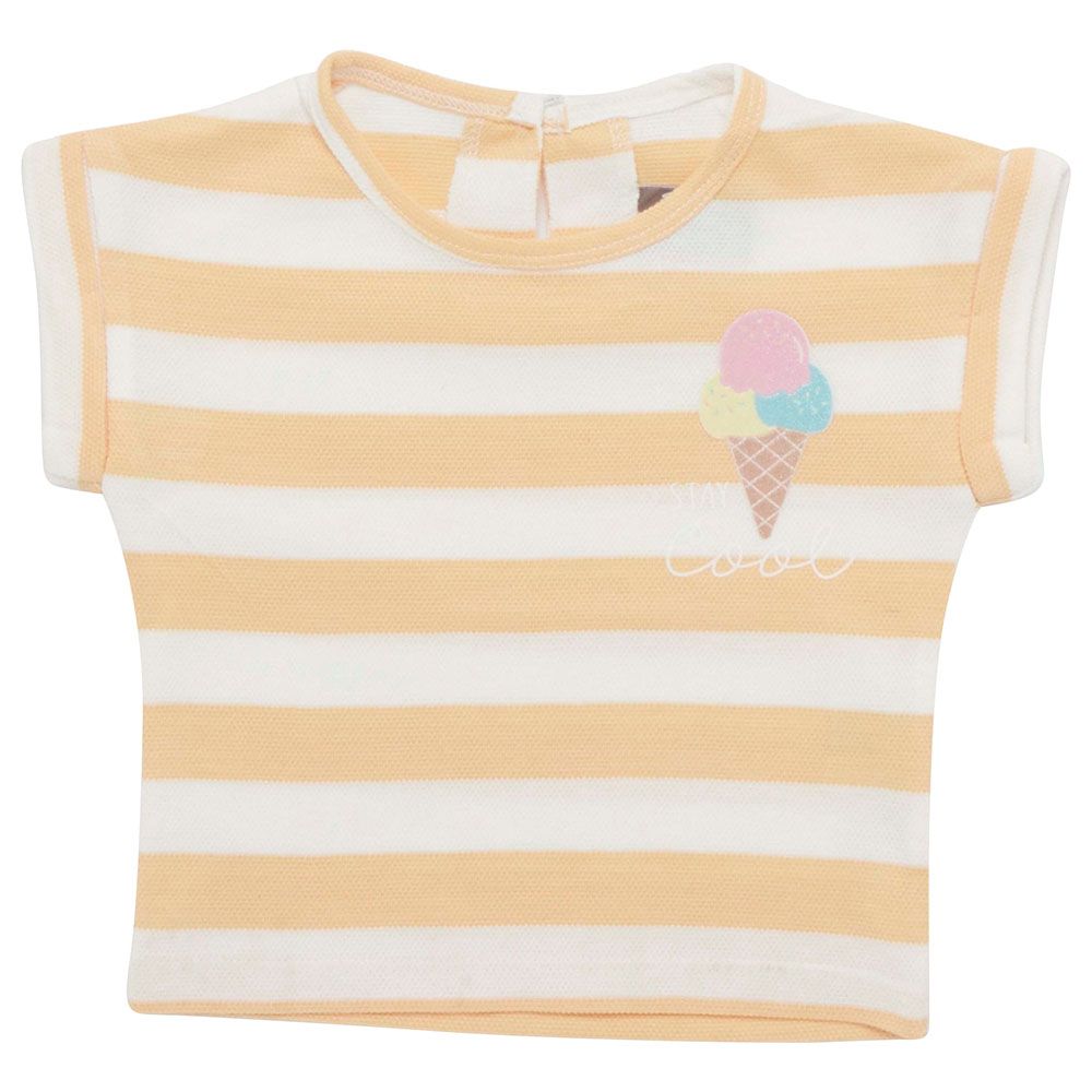 Little Kangaroos - Baby Girl Round Neck Striped T-Shirt - Orange/White