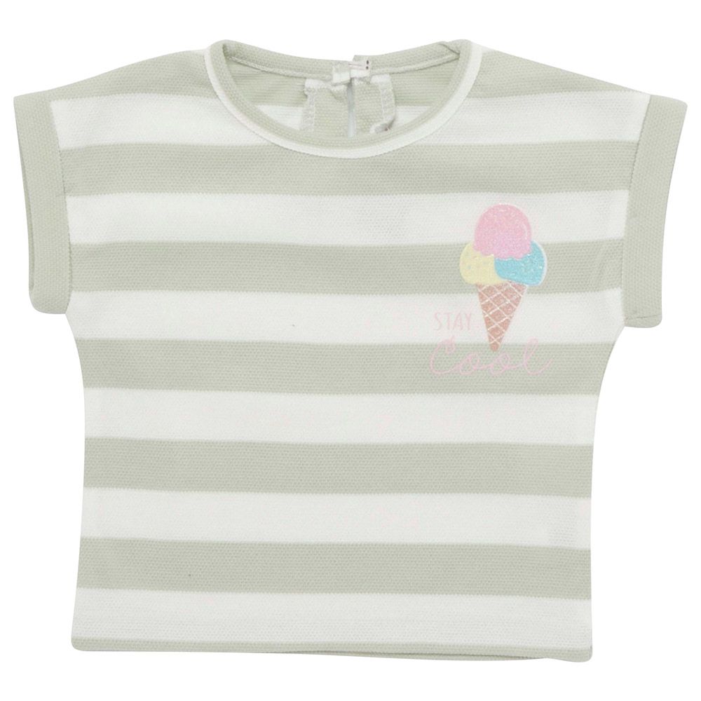 Little Kangaroos - Baby Girl Round Neck Striped T-Shirt - Pista/White