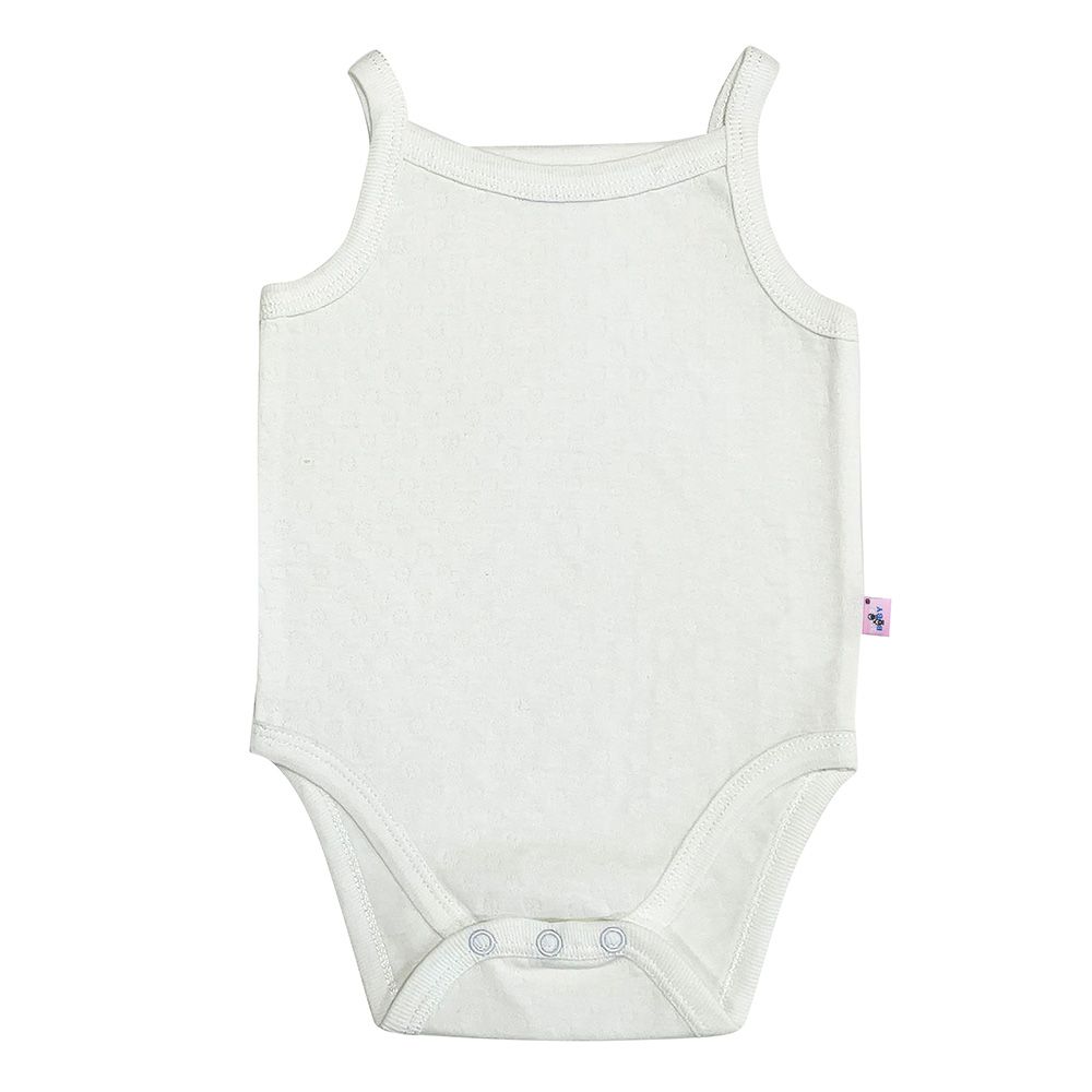 Smart Baby - Baby Girl Sleeveless Eyelet Pattern Bodysuit - White