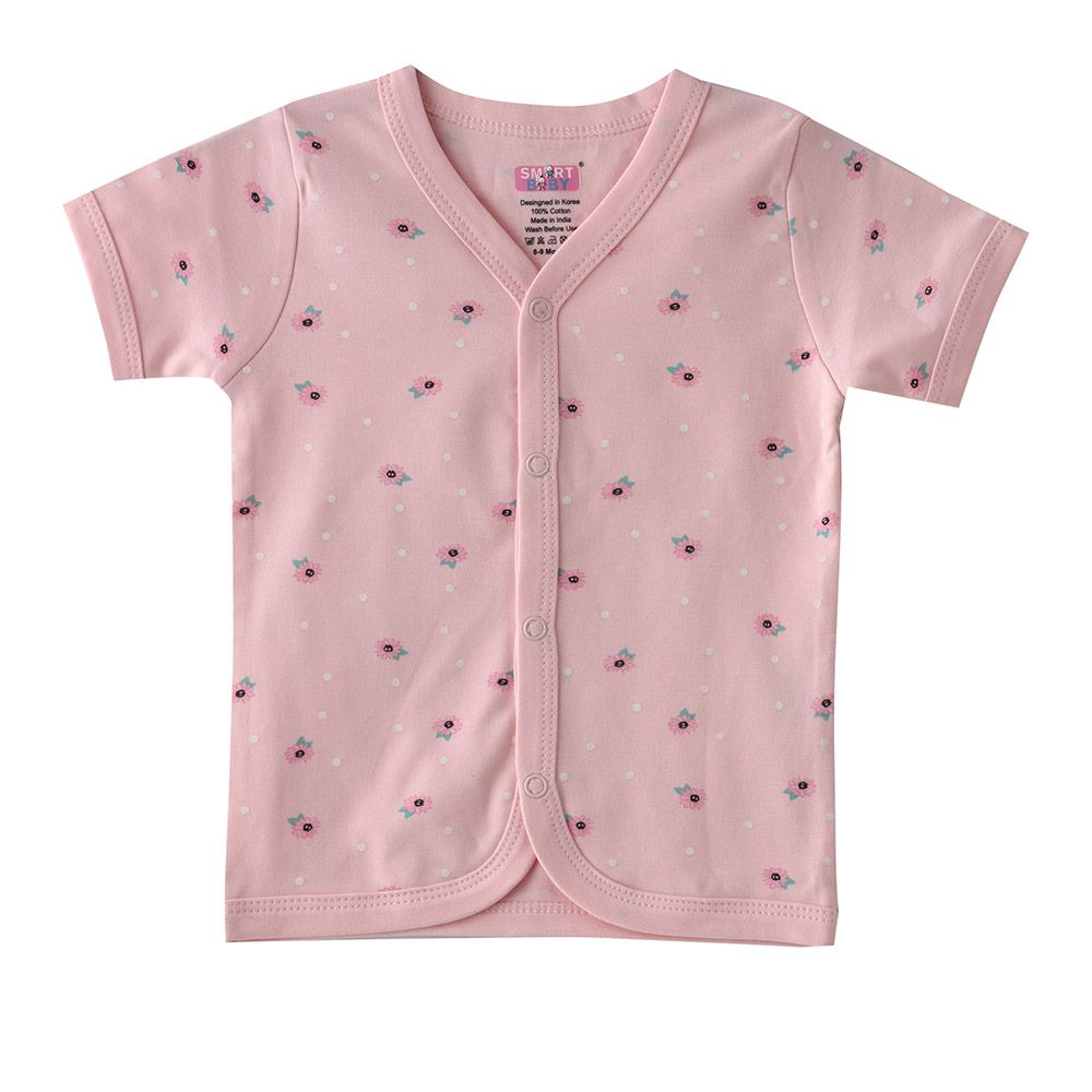 Smart Baby - Baby Girl Half Sleeve Front Open Top - Light Pink