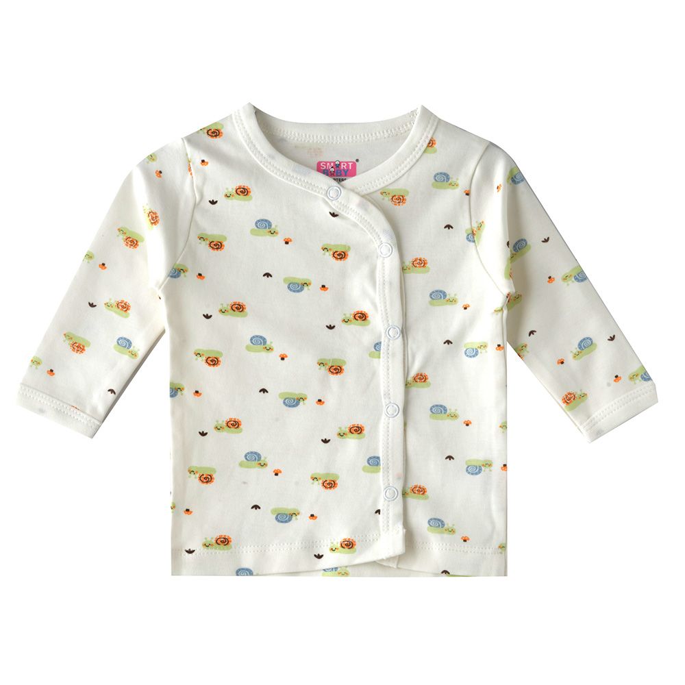 Smart Baby - Baby Boy Printed Long Sleeve Front Open Top - White