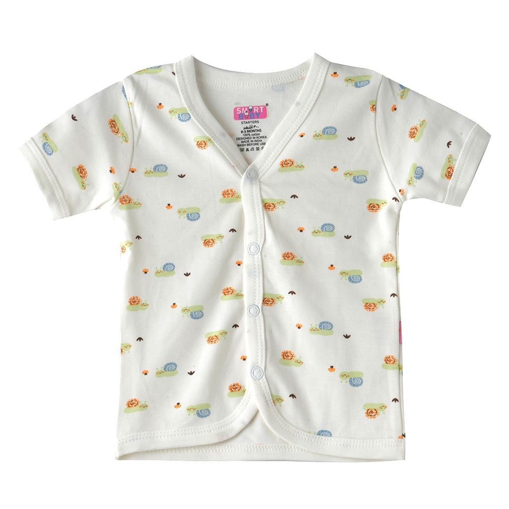 Smart Baby - Baby Boy Printed Short Sleeve Front Open Top - White