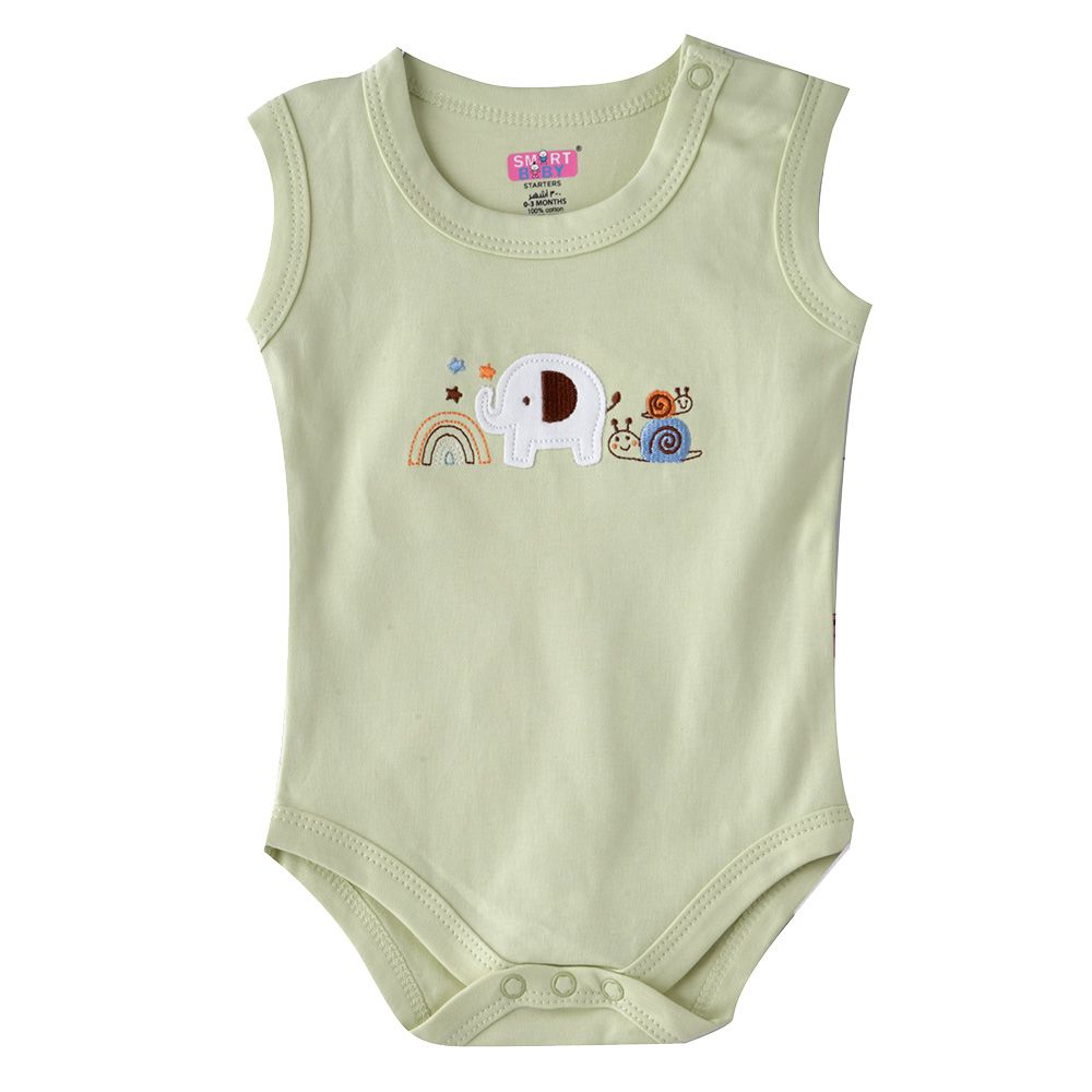 Smart Baby - Baby Boy Placement Embroidery Sleeveless Bodysuit - Green