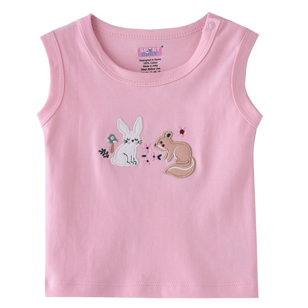 Smart Baby - Baby Girl Placement Embroidery Sleeveless Vest - Pink