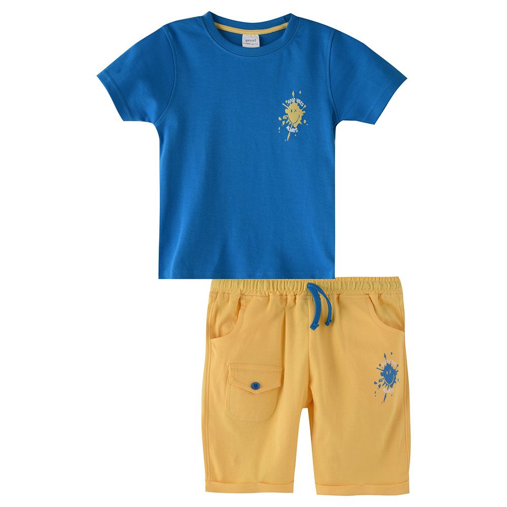 Genius - 2pc-Set - Boy's Half Sleeve T-Shirt w/ Bermuda Shorts - Blue/Ivory